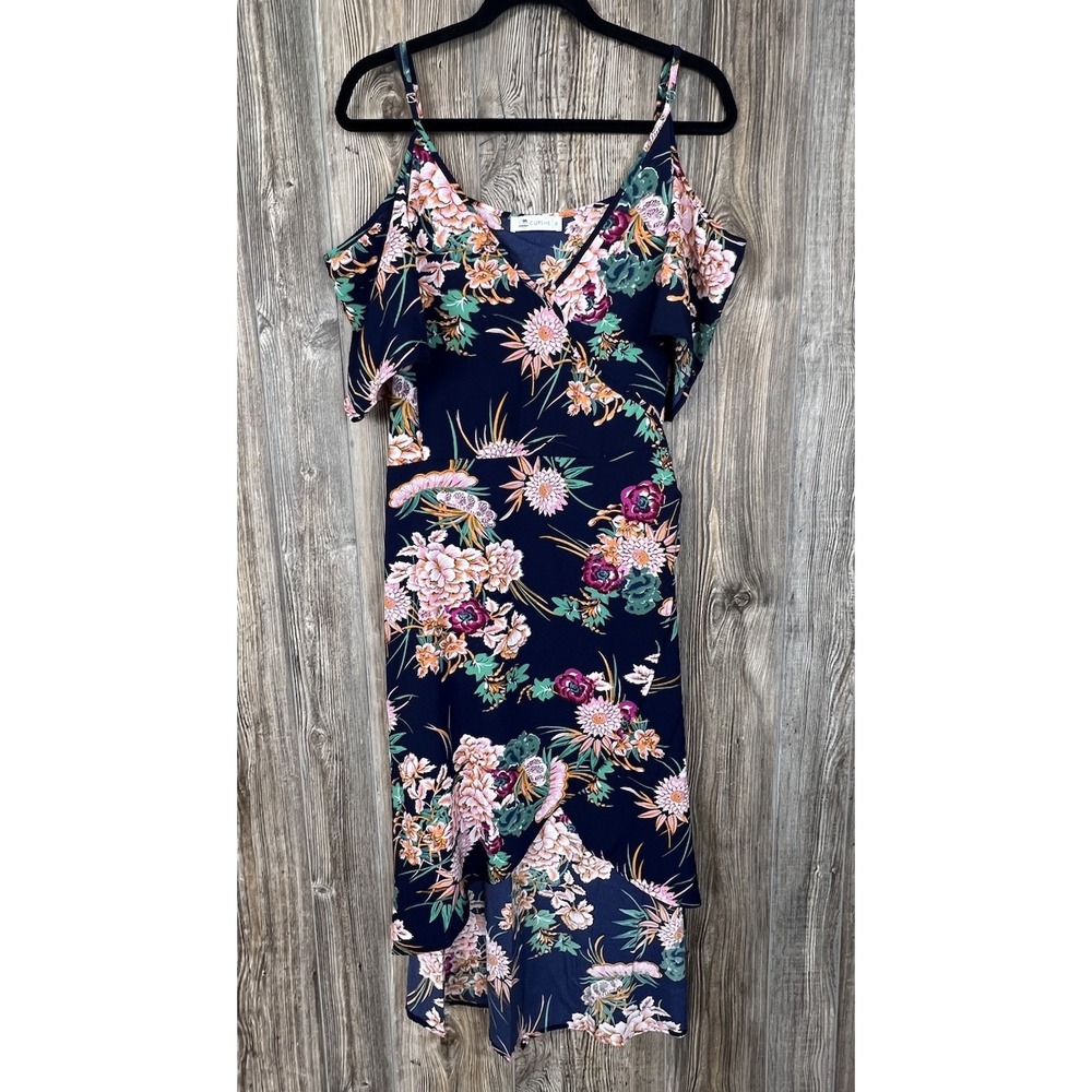 Cupshe Wrap Midi Dress 3XL Hi-Low Floral‎ Cold Shoulder V-Neck Hi-Low Coquette